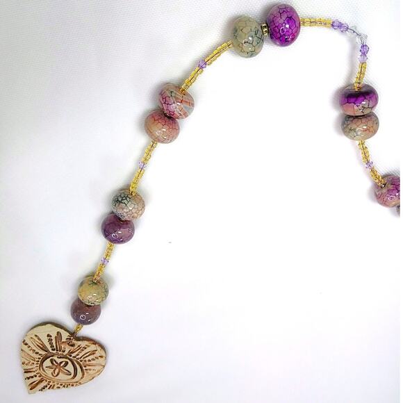 Artisan Ceramic Heart Beaded Suncatcher Life is a Journey Crackled Glass NEW - Picture 5 of 15